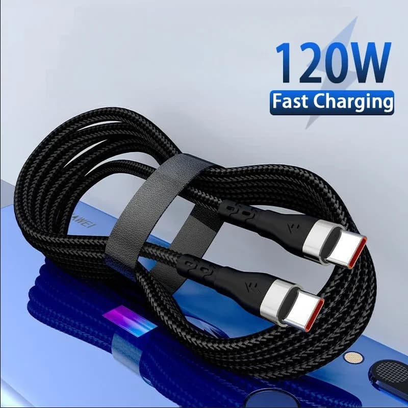 120 W Type C Type C Cable, PD Data Cable for super fast charging, for iPhone, Samsung, Xiaomi, OPPO, USB-C cell phone cable accessories