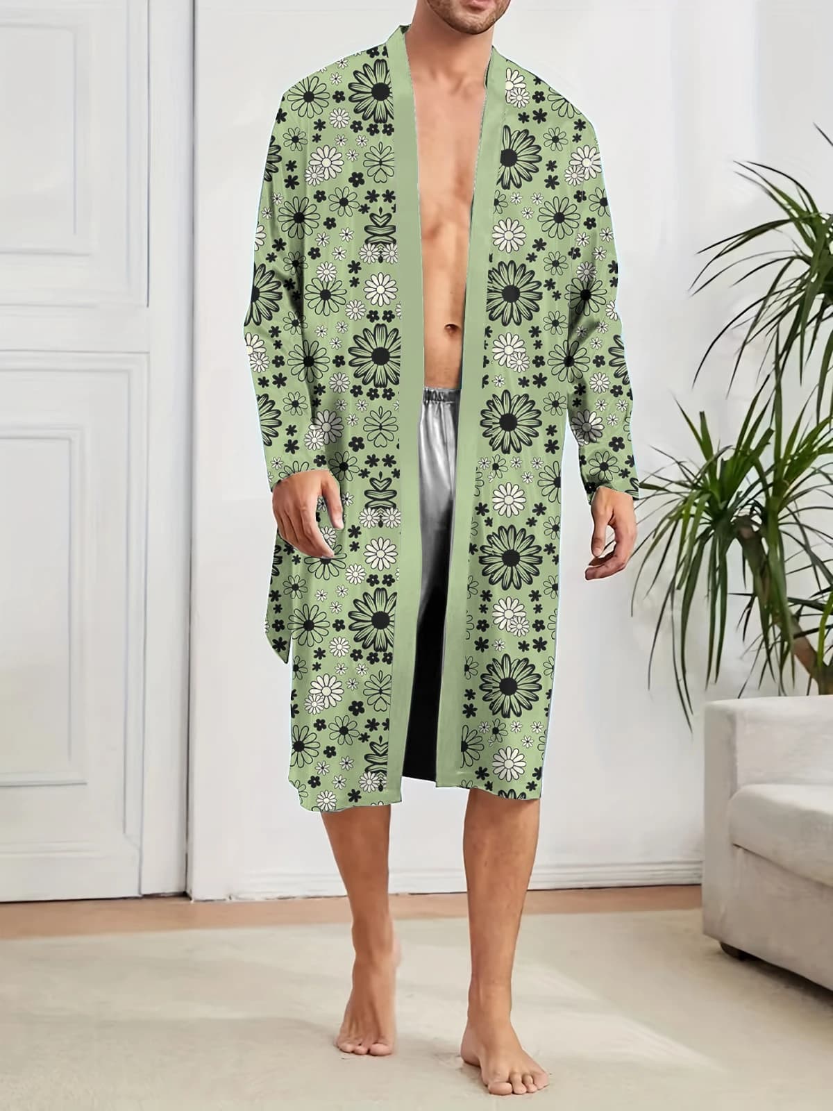 men's long robe 2025 Spring pajamas men's bathrobe printing a must for leisure and entertainment Autumn vigil fun