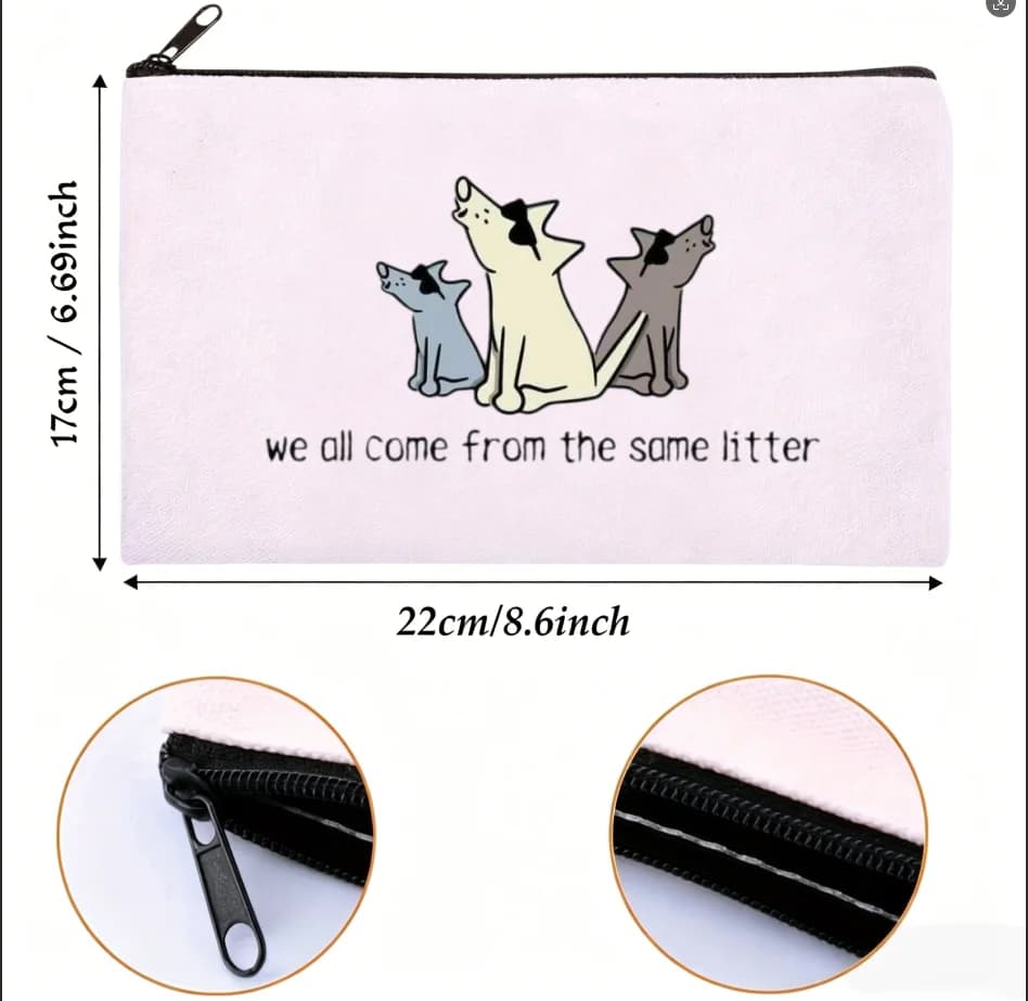 1PC Simple Line Drawing Three Cats Litter Quote Graphic Print Canvas Cosmetic Bag Portable Zipper Storage Pouch