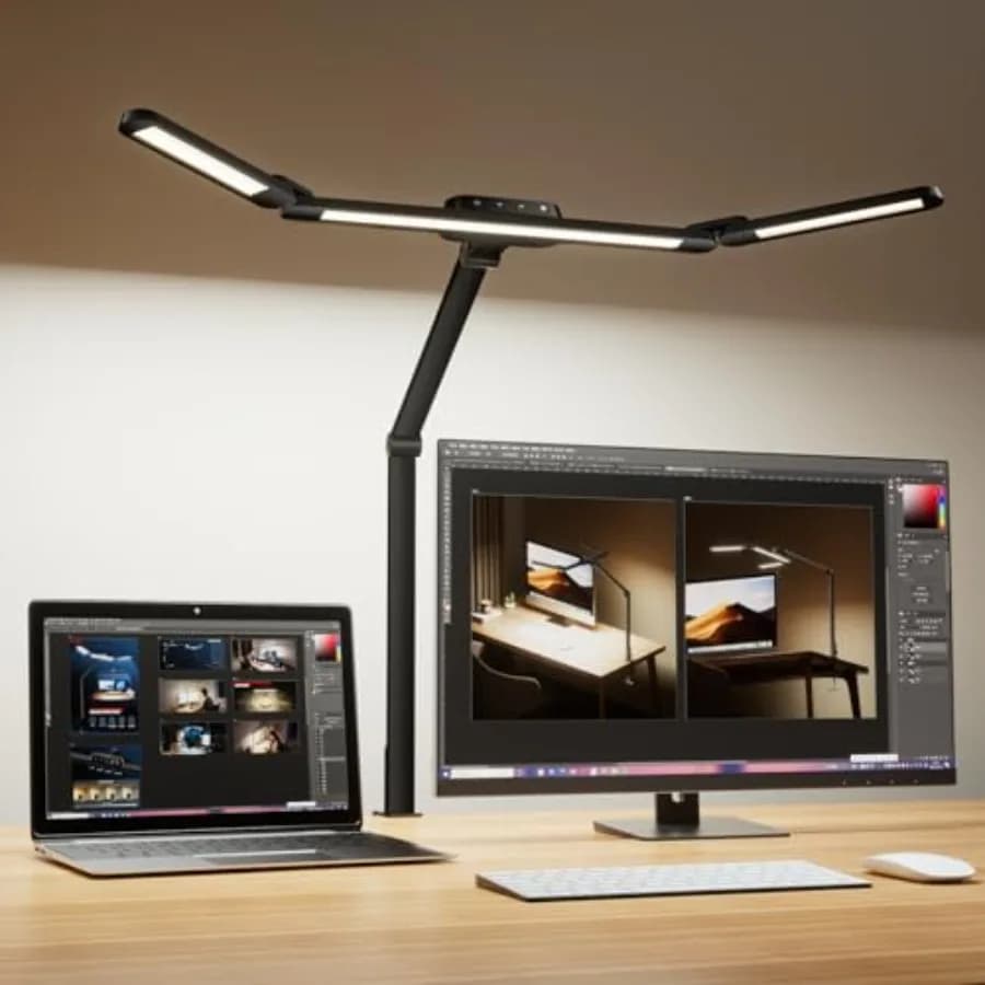 Lampada da Scrivania LED con Morsetto - HJ3B Sunturalux Luce da Tavolo per Casa e Ufficio 22W Ultra Luminosa Regolabile a 3 Sezioni