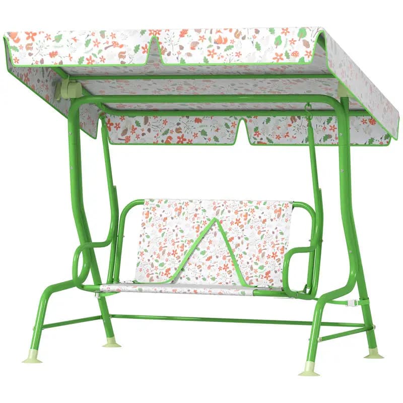 Sedia a dondolo da giardino Qaba per bambini con tettuccio regolabile, cintura di sicurezza per patio, giardino, bordo piscina, balcone, verde