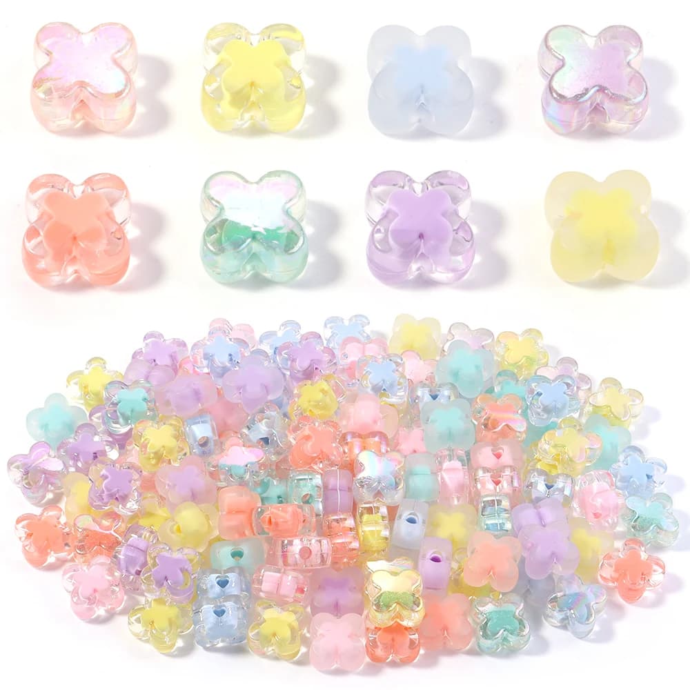 50pcs/lot 15mm Cross Flower Acrylic Bead Mixed Color Loose Spacer Beads For DIY Bracelet Necklace Jewelry Making Accessories