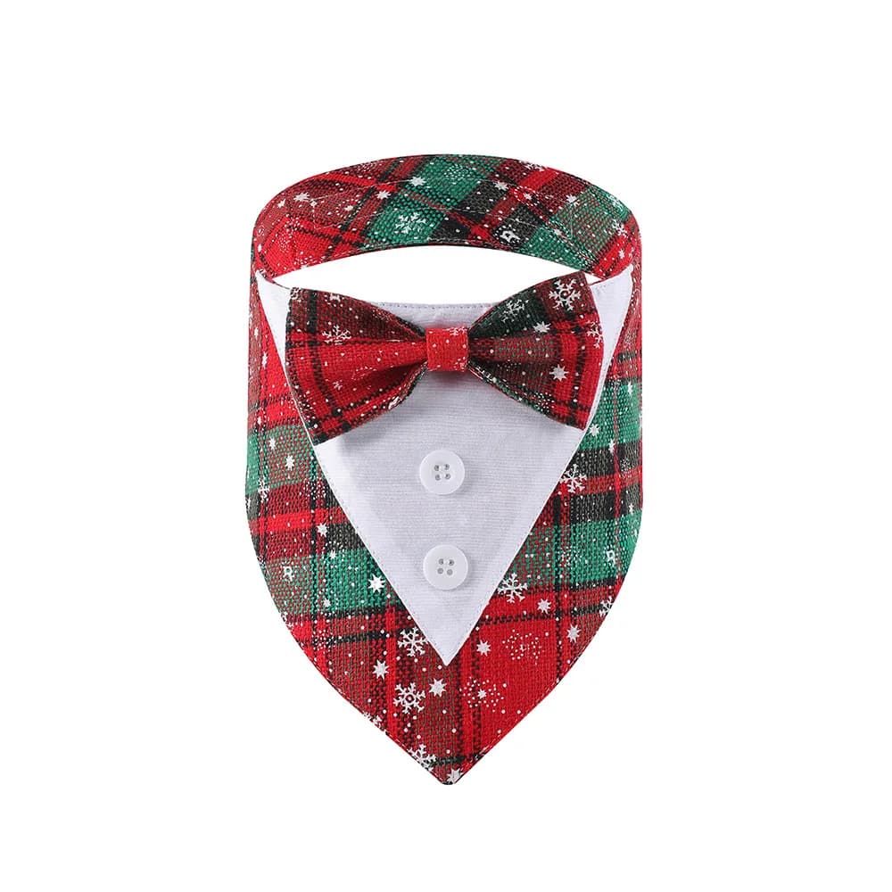 Sucado Collare natalizio per cani Tuxedo Bandana Abito scozzese Bavaglino Sciarpa Papillon Fazzoletto regolabile per animali Regalo di Capodanno Costume Abito