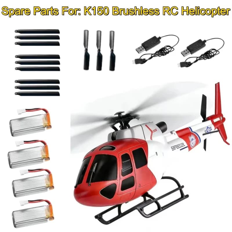 Main propeller WL K150, Coda propeller, 3.7V 500mAh battery, Brushless K150 RC Helicopter USB cable - Spare parts and accessories