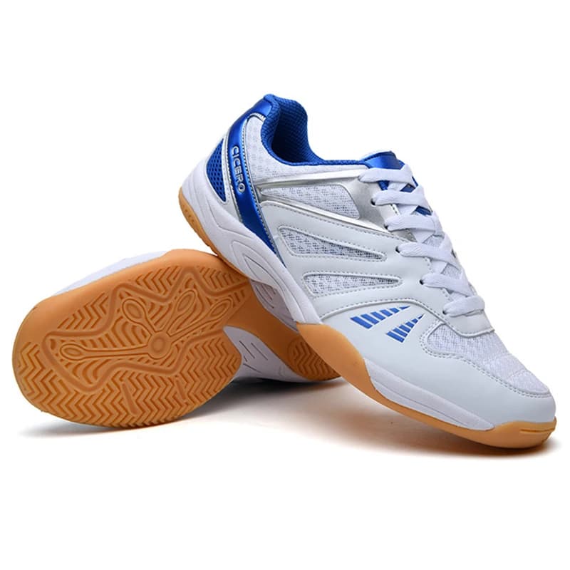 2025 Nuovo arrivo bianco blu badminton sneakers unisex sneakers da ping pong leggere scarpe da pallavolo antiscivolo da donna