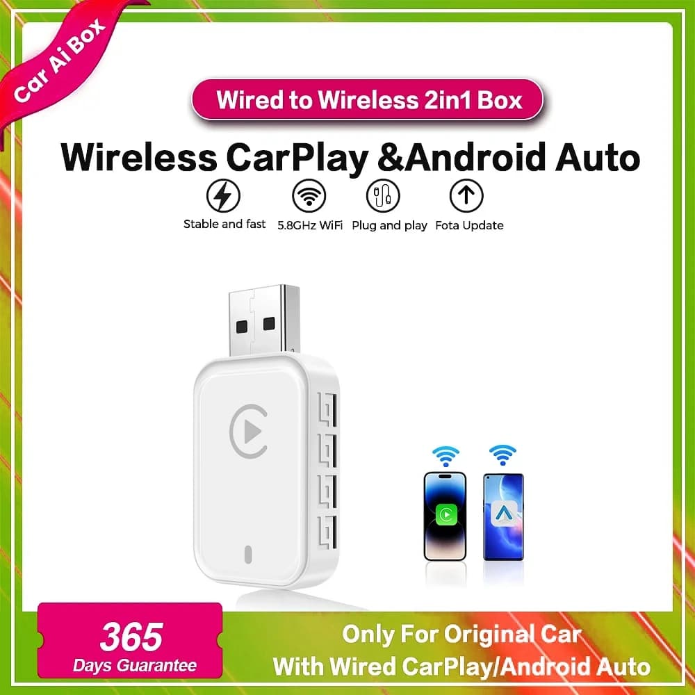 2025 New Wireless Adapter Android Auto Wired Carplay Wireless Smart Box USB Plug and Play Online Update WiFi