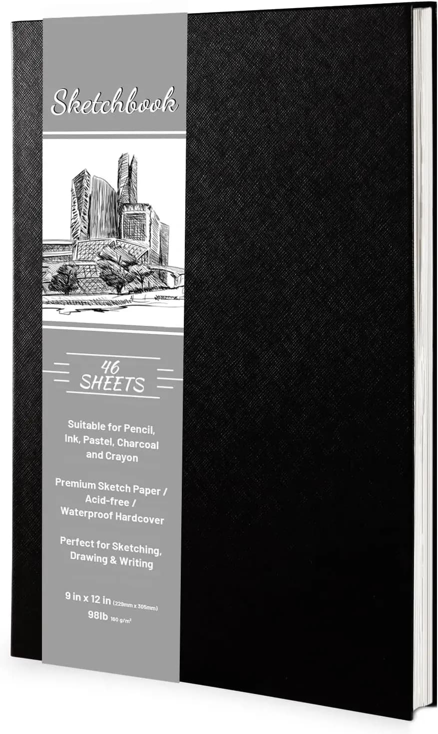 9"x12" Hardcover Sketchbook, 160GSM Smooth Paper, 92 Pages, Micro-Perforated