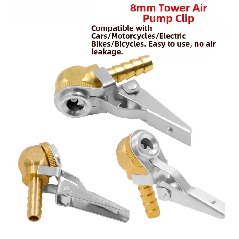 Adattatore per ugello di gonfiaggio per pneumatici in rame con testa gonfiabile per auto, bici, moto, valvola tubeless, clip per pompa d'aria per auto