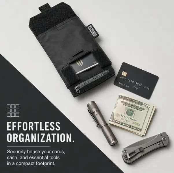 Black Slim Belt Wallet Zero Bulk Hidden Compartment Belt Clip Belt Wallet Hook and Loop Closure Anti Theft Hidden Money Pouch