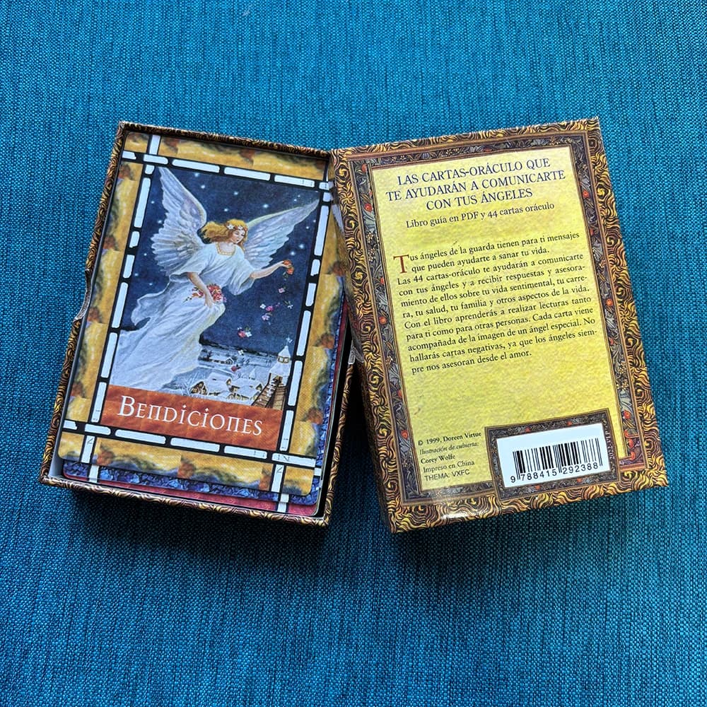 12 x 8,7 cm Carte Oracolo 'Guarigione con gli Angeli' - Edizione Spagnola | con parole chiave in spagnolo | Confezione in Scatola Rigida