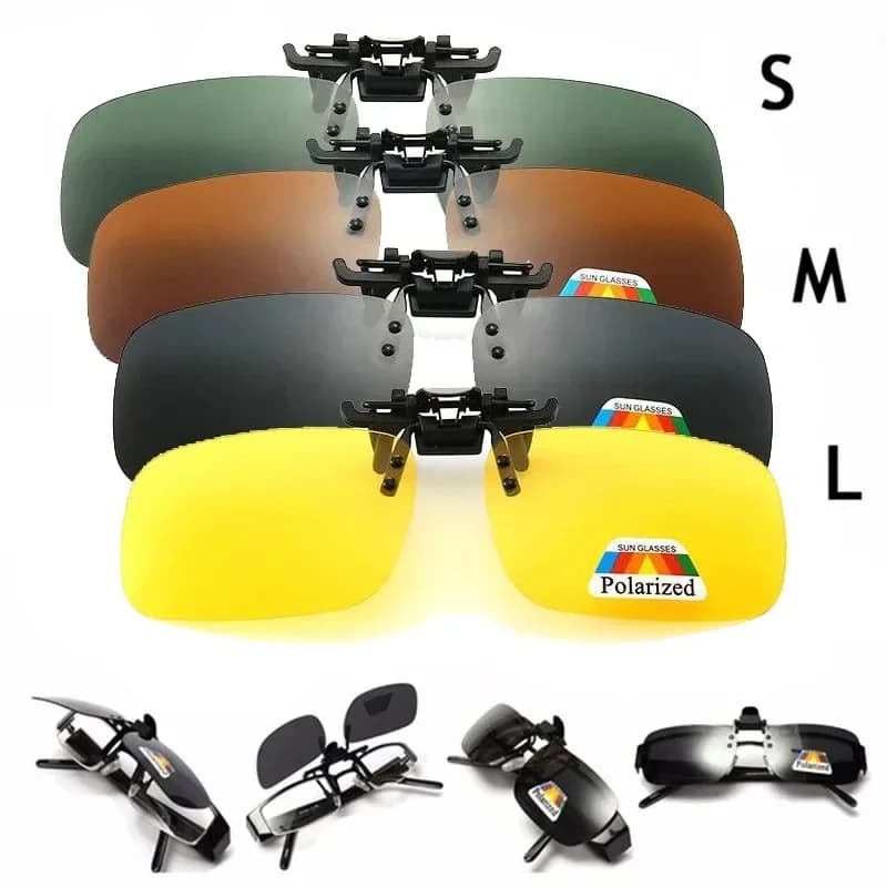 Polarized sunglasses clip with 4 color gray lenses Flip Up UV 380 Fishing night vision glasses clip for guide