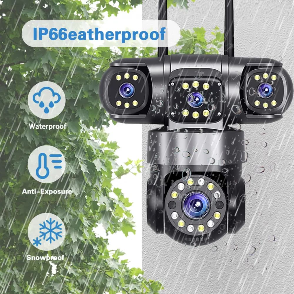 10K 20MP Home Security Outdoor WiFi Camera 4 Lens 4 Screen 360° 16X Zoom CCTV Wireless Surveillance PTZ Cam Security Protection