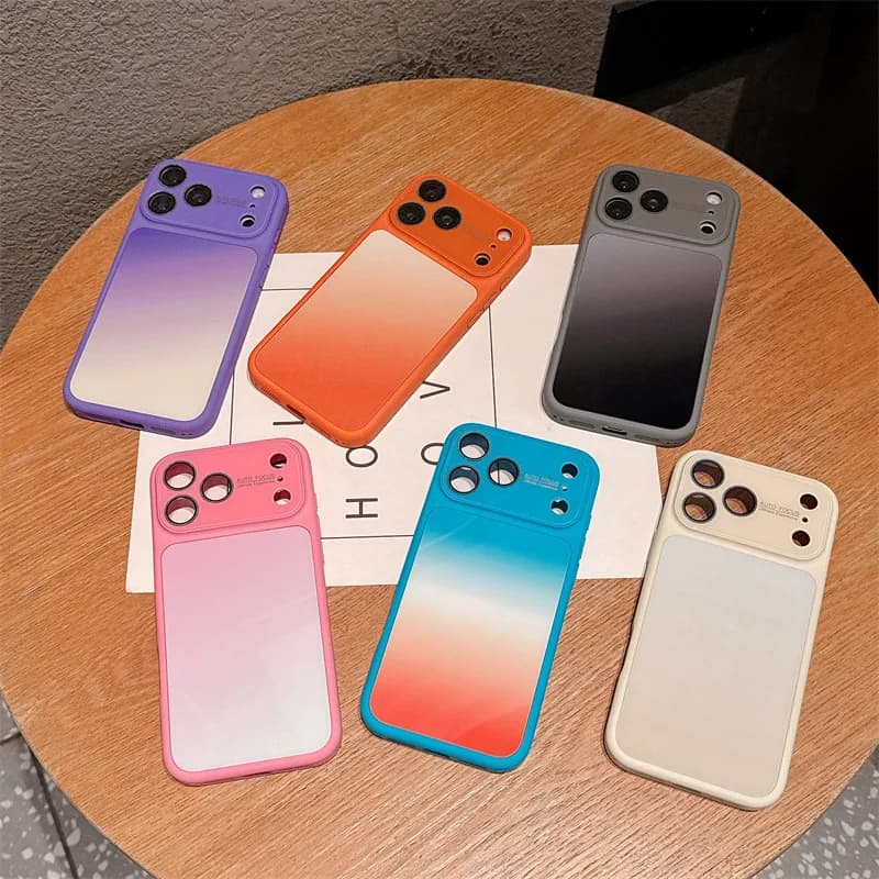 Luxury Candy Colors Gradient Phone Case For iPhone 17 16 15 14 Pro Max Large Window Glass Shockproof Protective Cover