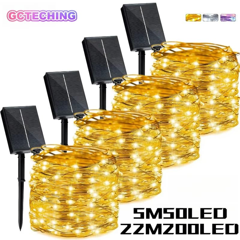Luci Solari a LED per Esterni, Catena Luminosa Impermeabile per Giardino, Decorazioni Natalizie e Feste, 7m/12m/22m/32m/52m/102m