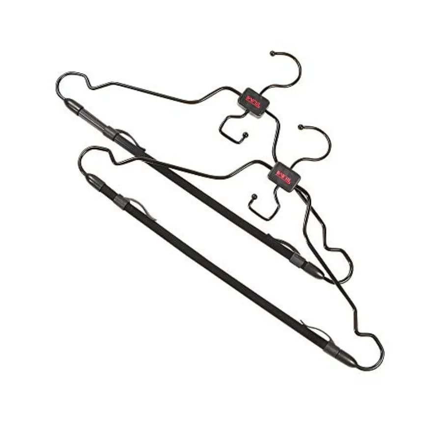 Set of 2 travel clothes hangers - Spacious clothes hanger for clothes, coats and trousers with hooks - Black