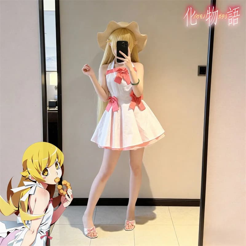 Costume Cosplay Oshino Shinobu della Serie Monogatari, Abito Estivo per Adulti con Fiocco e Collo all'Americana, Outfit Casual Lolita per Feste
