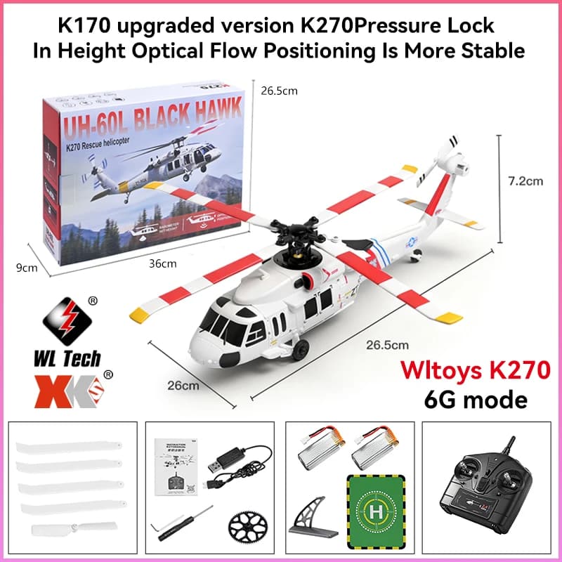 WLtoys K270 RC Elicottero 2.4G 6-Aixs Giroscopio 4CH Mantenimento dell'altitudine Flusso ottico Brushless Elicottero telecomandato Giocattolo per bambino