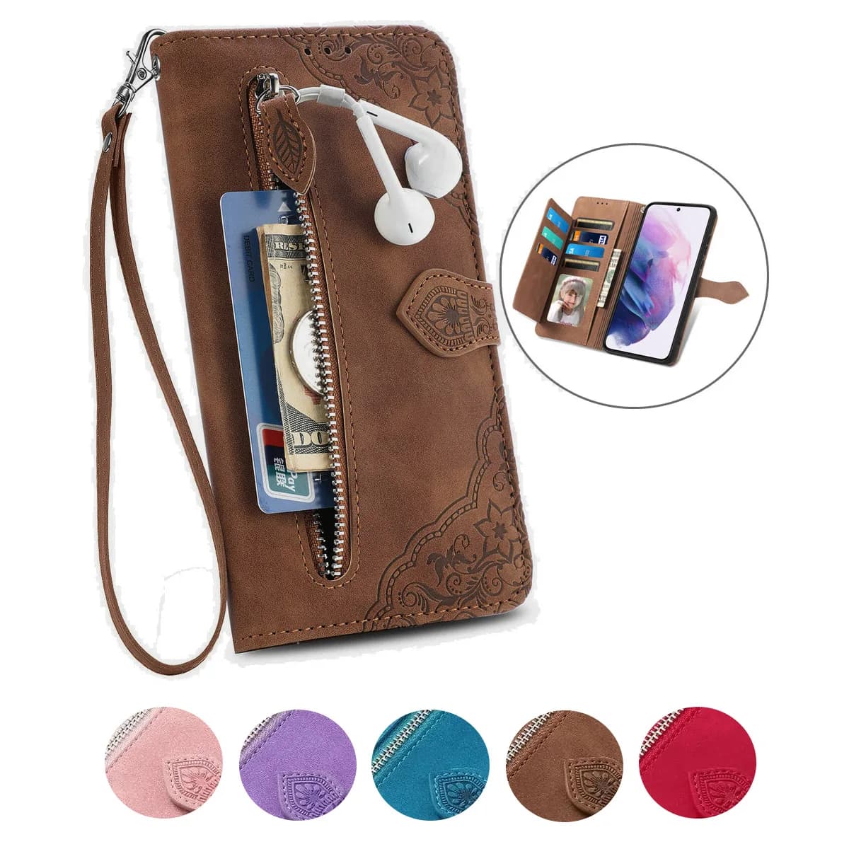 Multi 7 Card Hinge Case for Oukitel C57 Pro C57S C53 C51 Luxury Leather Horn Wrist Strap Book Flip Cover Funda