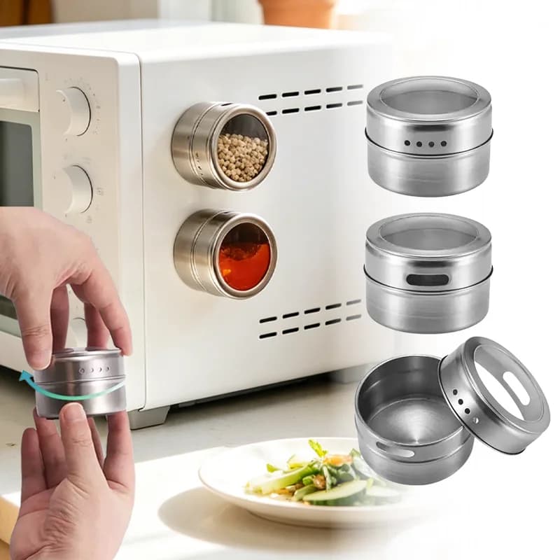 Set di 1/4 Barattoli Magnetici da Parete in Acciaio Inox per Spezie, Contenitori per la Conservazione Domestica