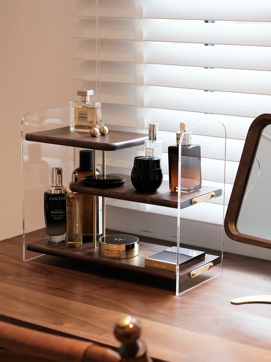 Organizzatore per Cosmetici e Profumi da Scrivania in Legno, Elegante Scatola Portaoggetti per Accessori da Trucco