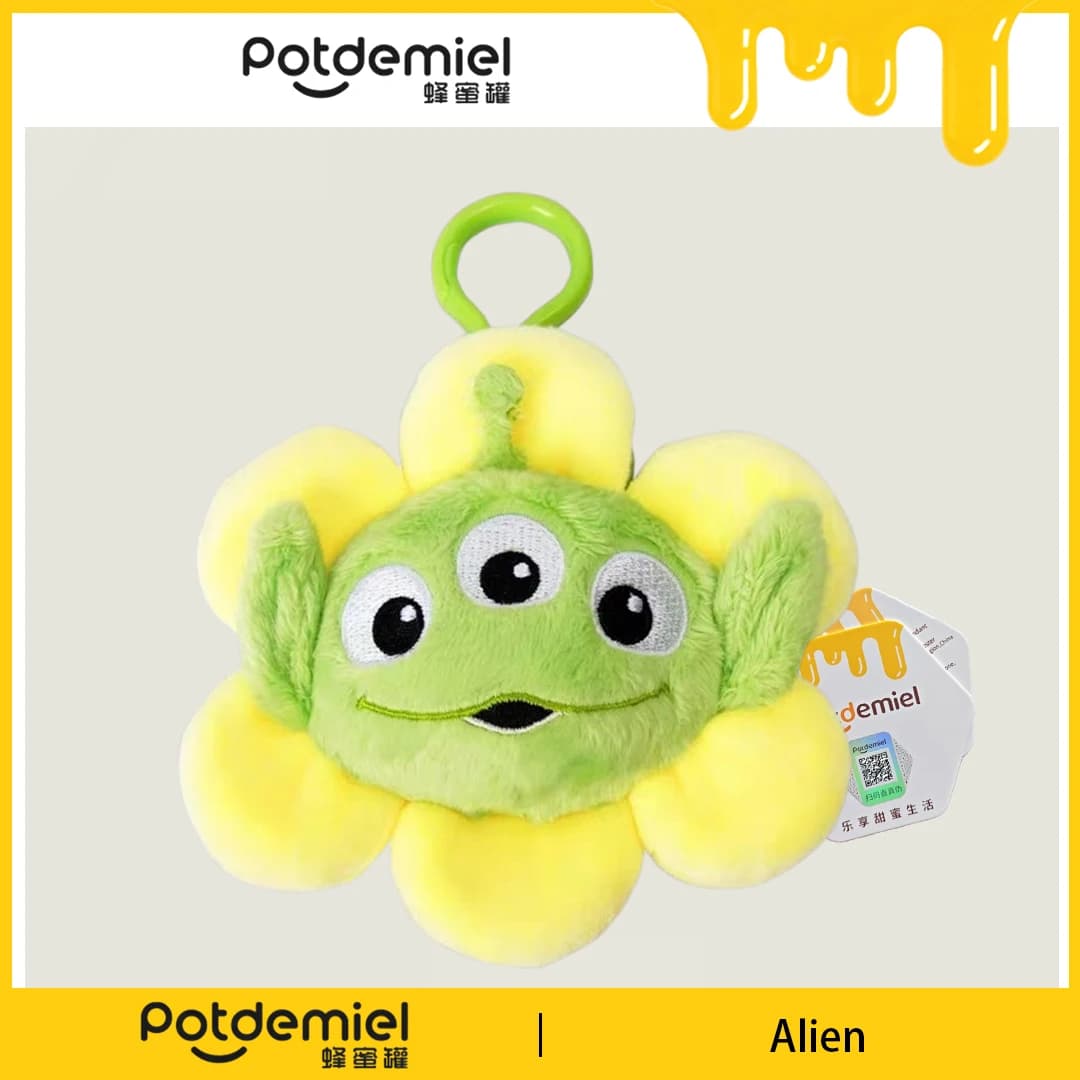 Potdemiel Disney Alien Plush Key Holder Flower Shape Soft Cartoon Bag Clip Backpack Ornament Gift For Toy Story Fans Purse Decor