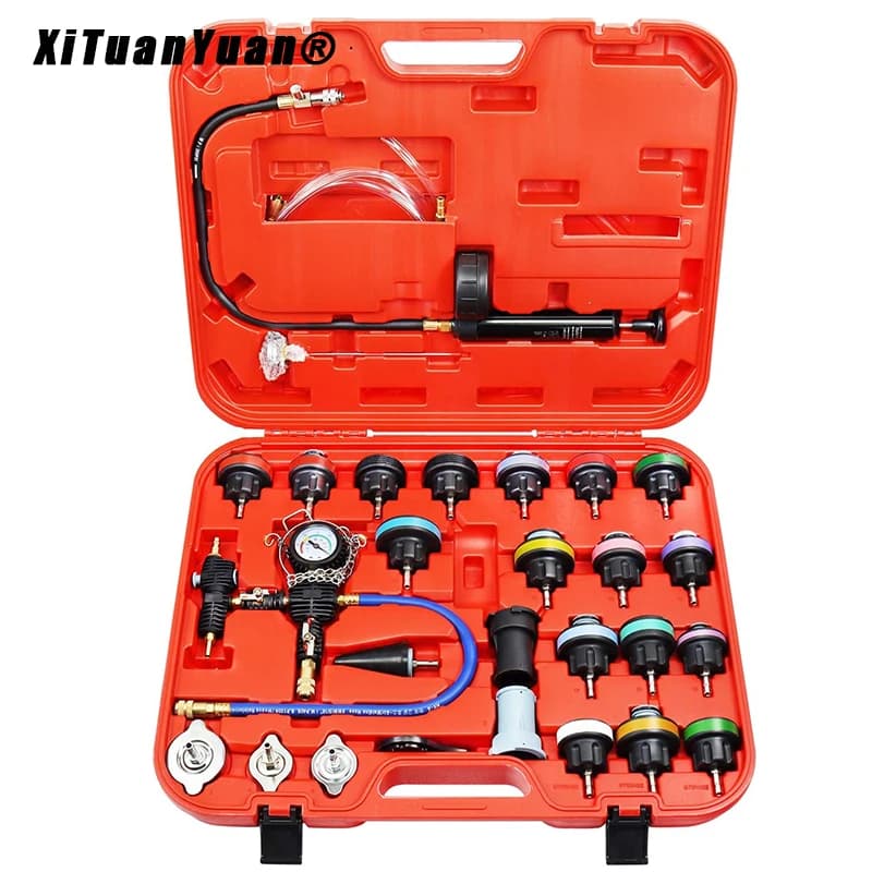 28PCS Set di tester di pressione del radiatore universale per auto Tipo di vuoto Sistema di raffreddamento Test Strumento di rilevamento perdite del serbatoio dell'acqua