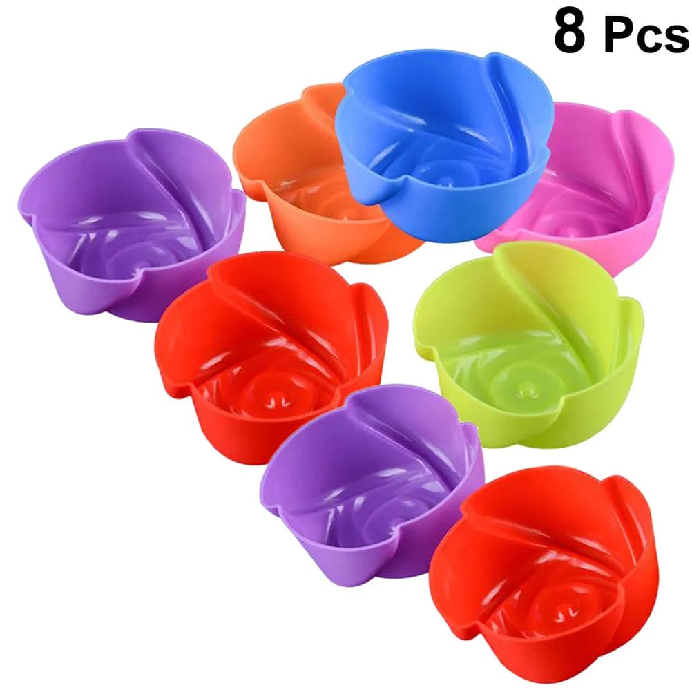 Set di 8 Stampi in Silicone a Forma di Rosa per Muffin, Torte, Cupcake, Mini Cioccolatini, Gelatine, Biscotti, per Forno e Microonde