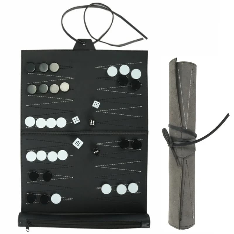 Backgammon Portatile con Scacchiera in Pelle PU, Tavola Pieghevole per Backgammon, Regalo da Viaggio