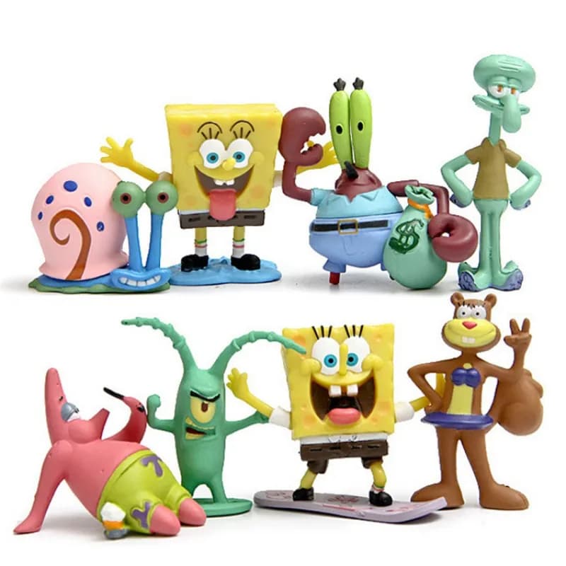8 pezzi SpongeBob SquarePants ornamento bambola giocattolo modello a mano torta acquario micro paesaggio scena forma ornamento ragazzo regalo di compleanno