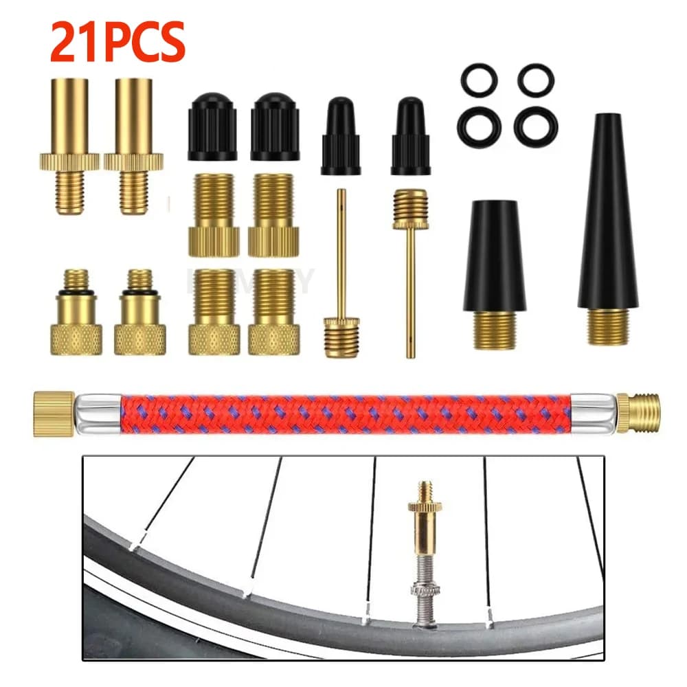 Kit 21 Pezzi per Gonfiaggio Pneumatici Bicicletta: Aghi e Adattatori per Valvole, Connettori per Pompa, Accessori per Riparazione Bici e Auto