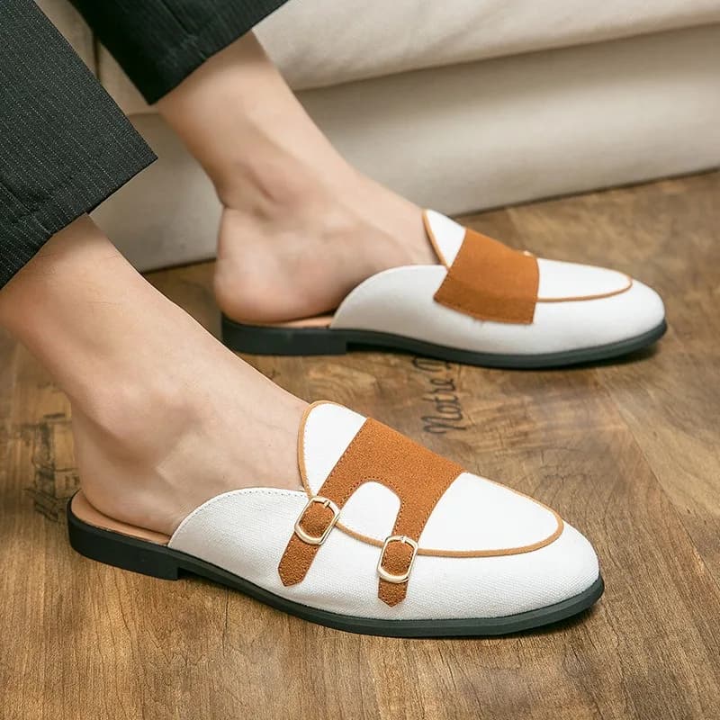 muli di tela mezze scarpe da uomo mocassini da ufficio formali britannici scarpe da spogliatoio da uomo di design di lusso pantofola con doppio cinturino da monaco