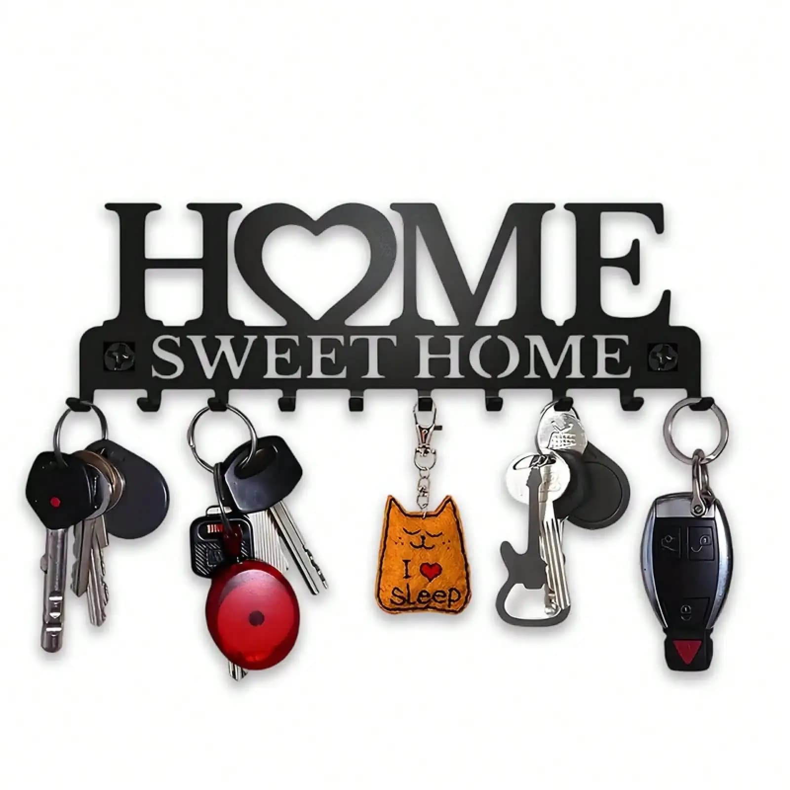 Portachiavi da Parete in Metallo Nero con Design 'Sweet Home', Appendichiavi con 10 Ganci