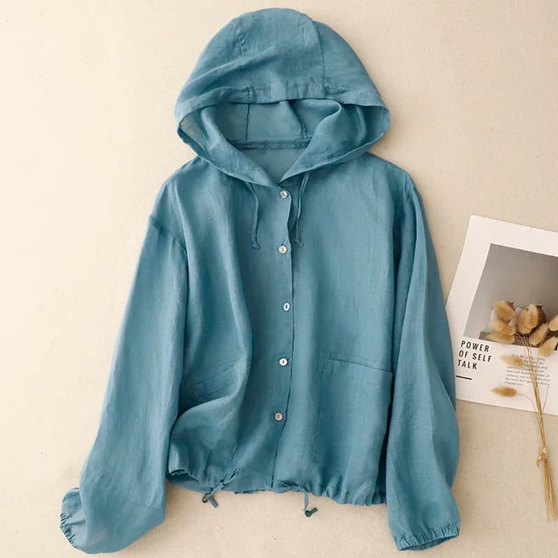 Felpa con cappuccio in cotone e lino da donna, nuova moda coreana estiva, elegante, versatile, per il tempo libero, per le vacanze, viaggi, protezione solare, aria condizionata