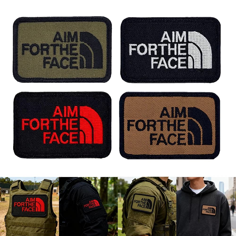 Aim For The Face Applique Embroidery Patches Tactical Fabric Accessories Patches For Jacket Shoulder With Hook&Loop Backing