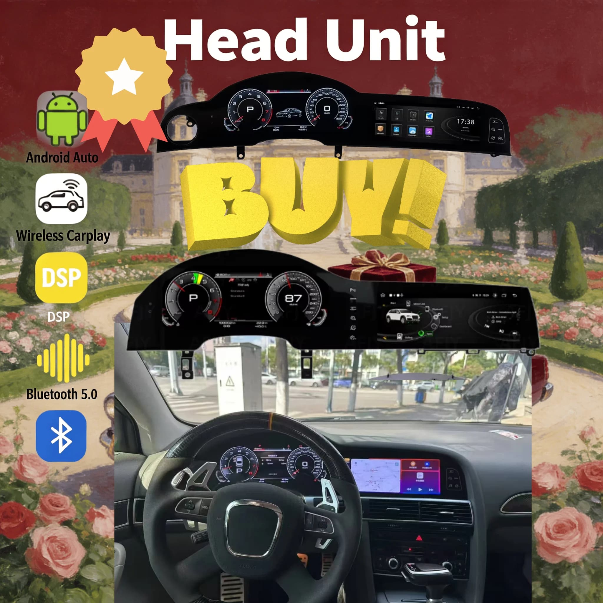 Doppio schermo Android Auto per Audi Q7 2006-2015 Lettore multimediale stereo + quadro strumenti digitale Autoradio Carplay GPS Navigazione BT 5.0