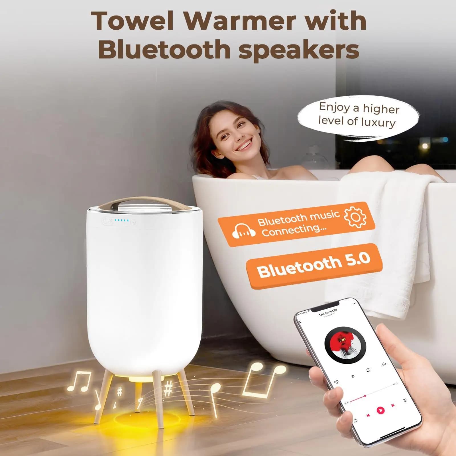 Scaldasalviette di Lusso per Spa con Altoparlante Bluetooth, Luce d'Ambiente e Rivestimento in Acciaio Inox