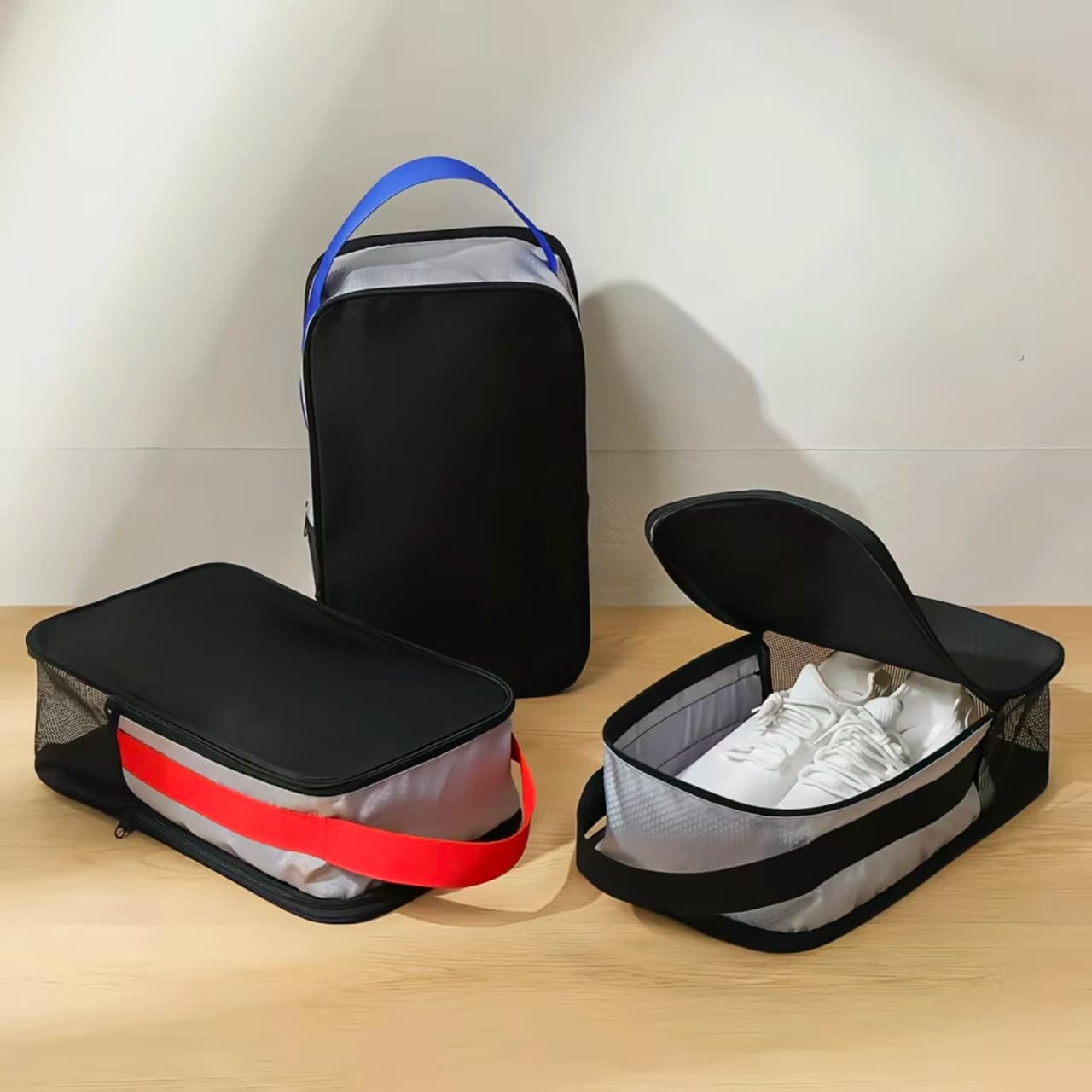 Borsa porta scarpe da viaggio in tessuto Oxford nero, borsa porta scarpe da basket e da calcio, borsa porta ciabatte da viaggio portatile per viaggi d'affari