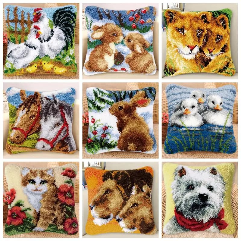 Rabbit Horse Latch Hook Kits Smyrna Pillowcase Knot Pillow Packages Animals Latch Hook Kit Set For Needlework Embroidery Cushion