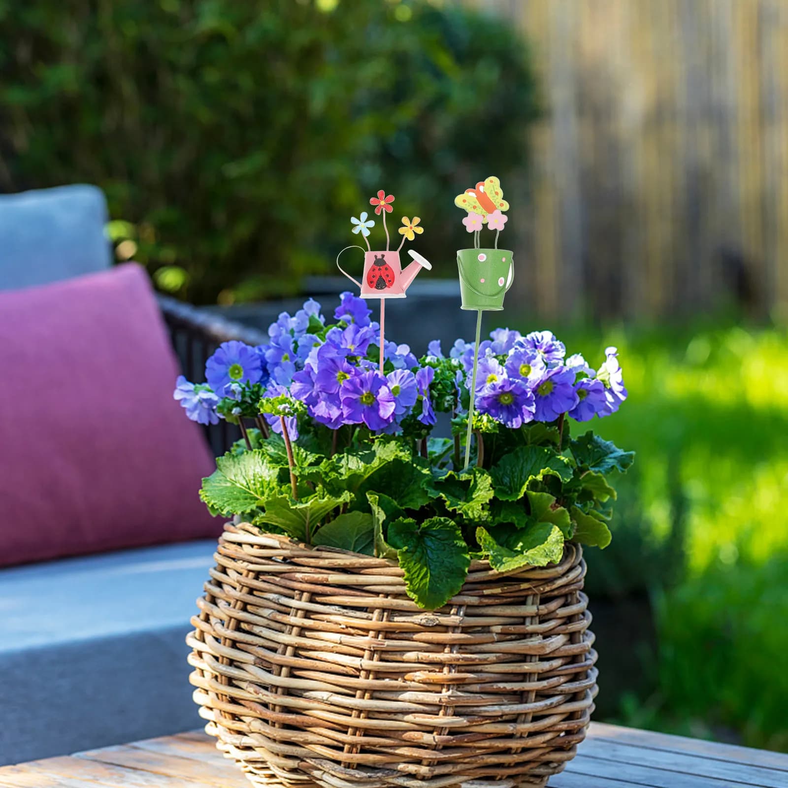 Set di 5 Picchetti in Metallo per Piante, Decorazioni per Vasi di Fiori, Pali in Ferro Chic per Decorazione Giardino e Prato