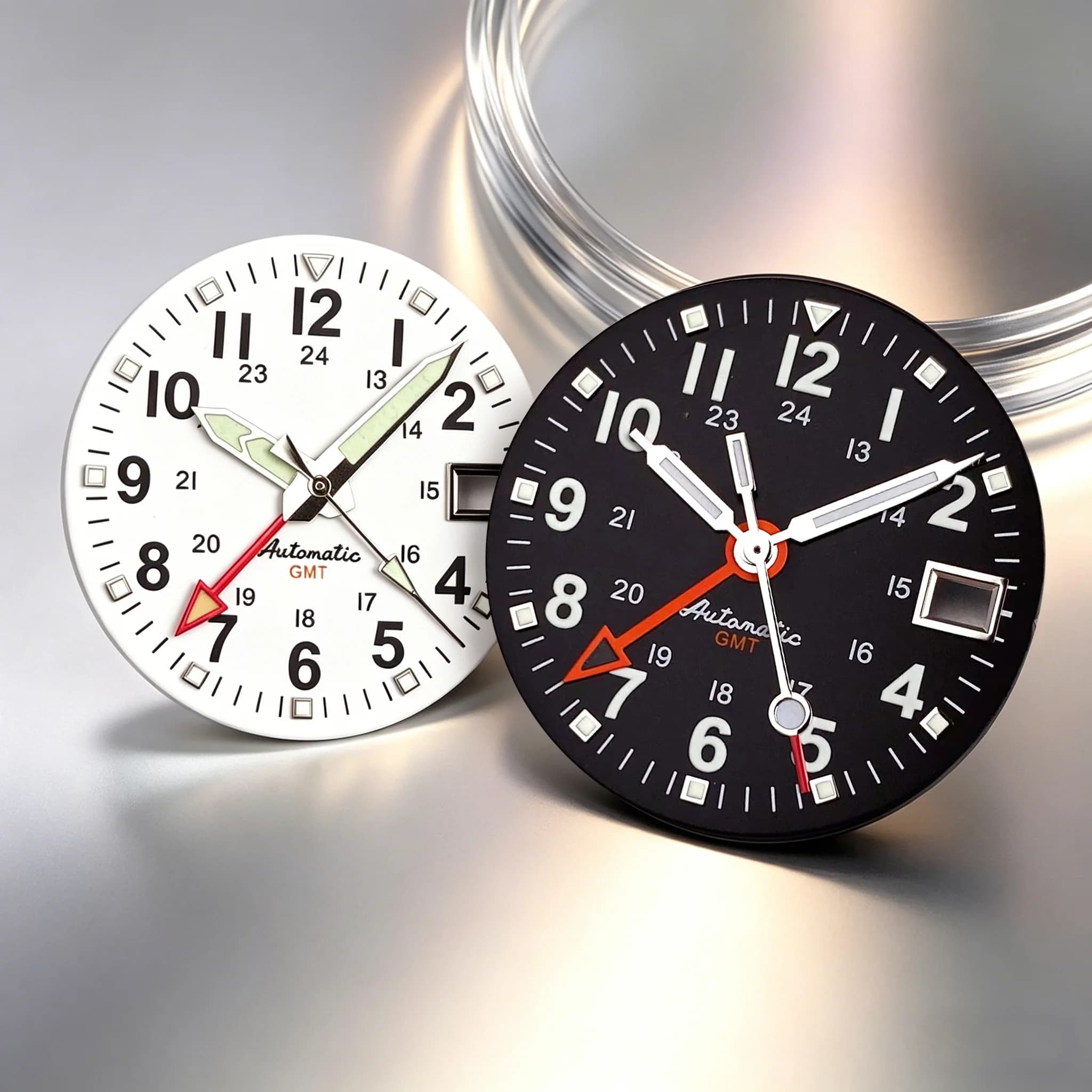 Luminous NH34A 29mm Watch Dial Hands Set Replacements fit for NH34 GMT Automatic Movement White Black Dial Faces 24 Hour