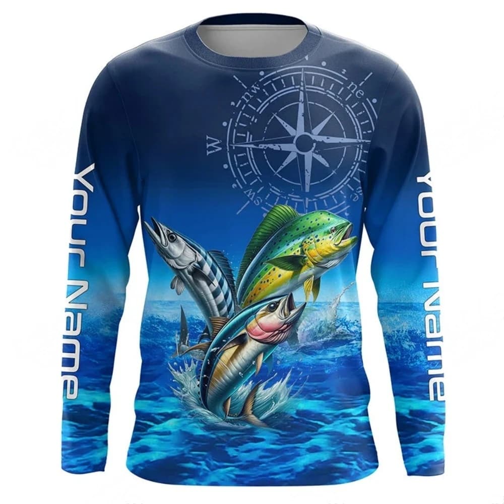 Men Blue Fishing 3D Print Long Sleeve T-shirt Breathable Performance Fashion Tops Tees Fishing Lover Tshirt Mens Clothing