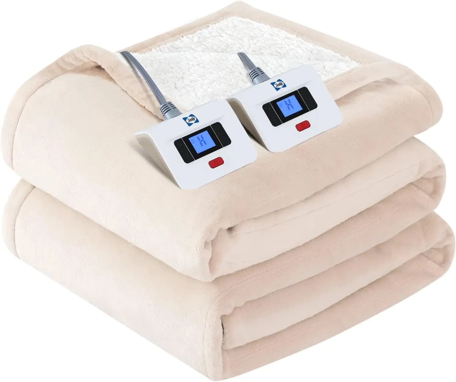 Coperta Riscaldata King Size in Flanella e Sherpa con 10 Livelli di Calore, Spegnimento Automatico, Riscaldamento Rapido, Lavabile in Lavatrice, Beige
