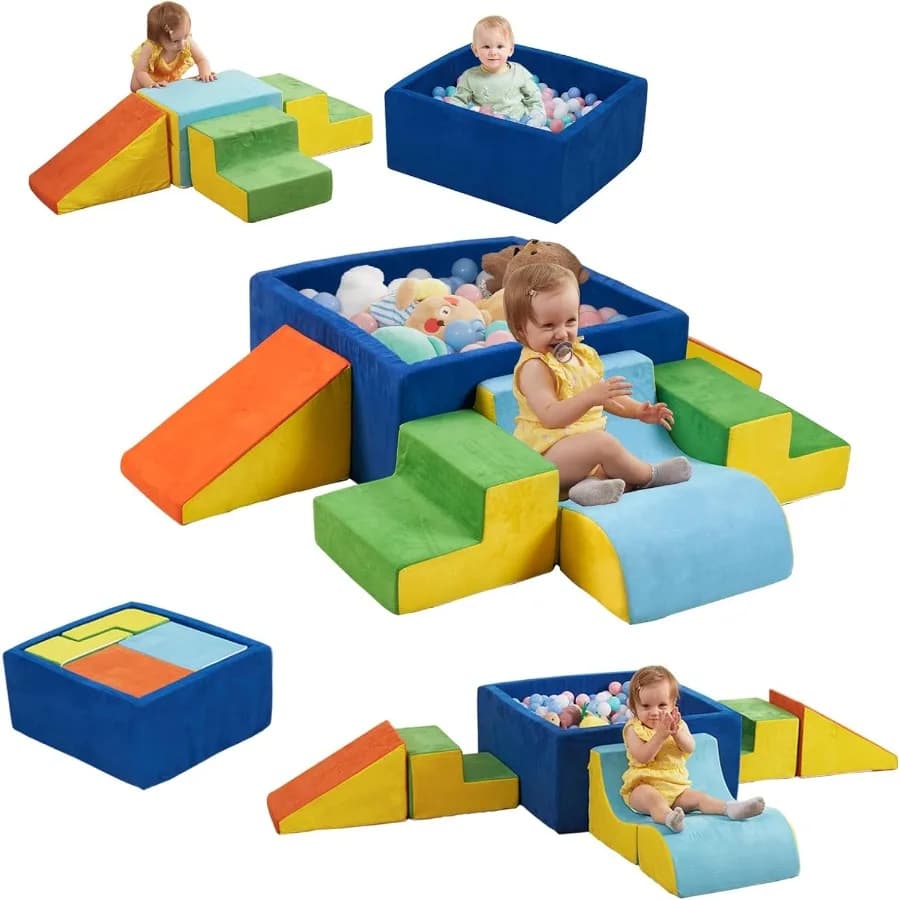 Blocchi da arrampicata in schiuma morbida e pozzo di palline 6 pezzi Giocattoli da arrampicata per bambini Gioco morbido colorato per interni Arrampicata per bambini per strisciare S