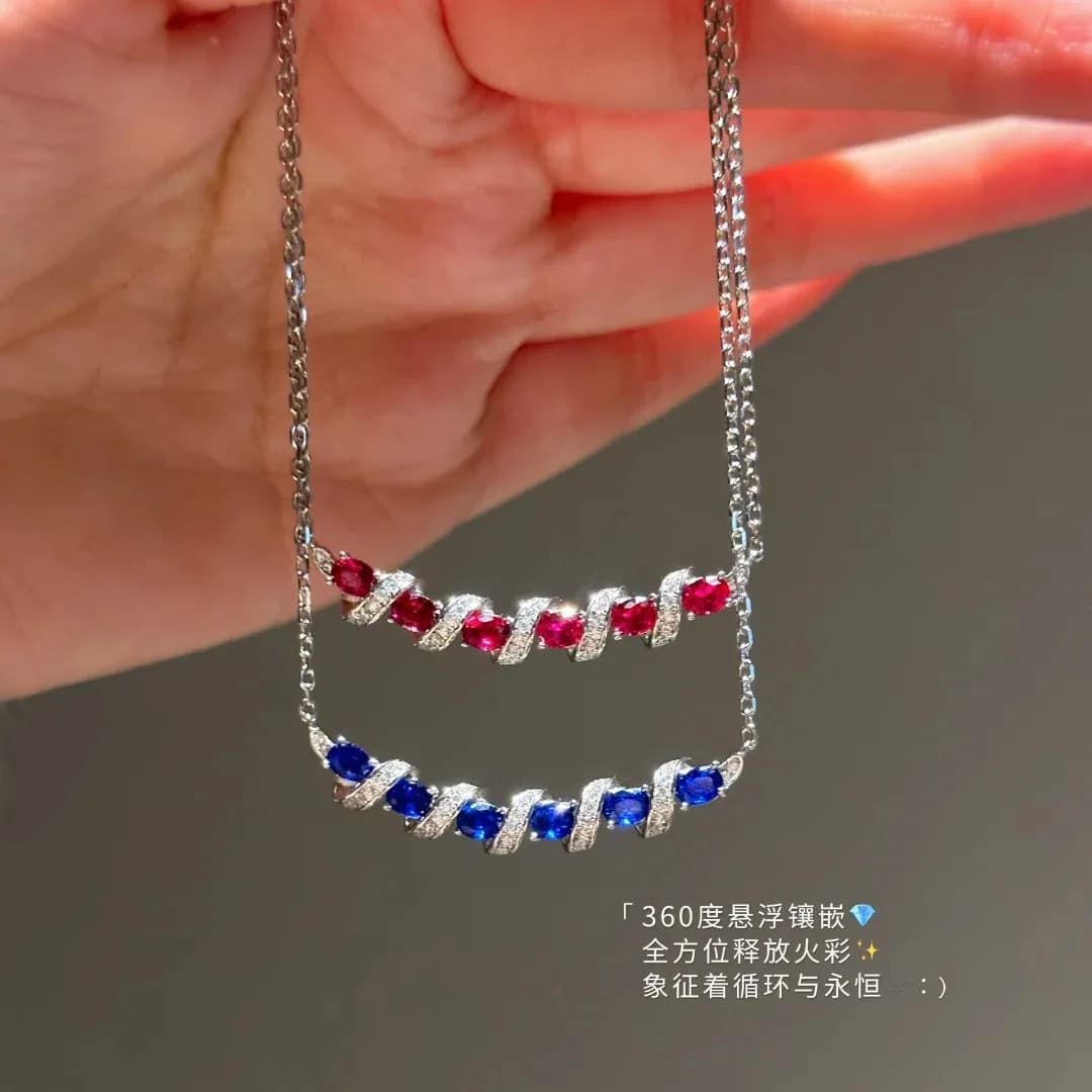 925 Silver Red Corundum Star Track Pendant Necklace, Fashionable And Luxurious, Blue Pointed Crystal Ring, Red Diamond Earring