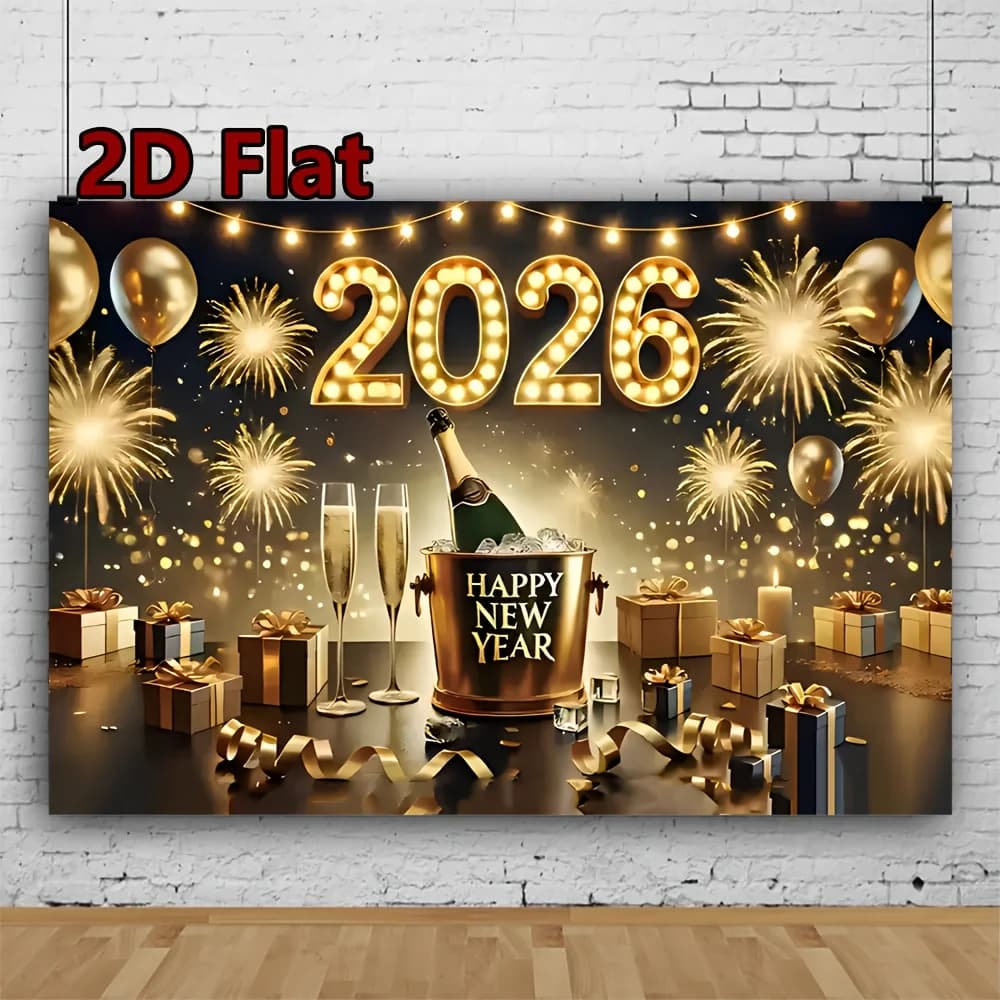 VIKAMA 2026 New Year Tapestry Champagne Fireworks Living Room Background Wall New Year's Eve Party Room Decoration