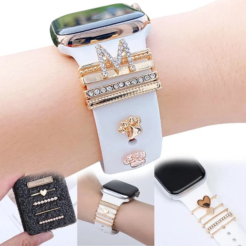For Apple Watch Band Metal Charms Decorative Ring Diamond Ornament Smart Watch Silicone Strap Accessories For iwatch Bracelet 05