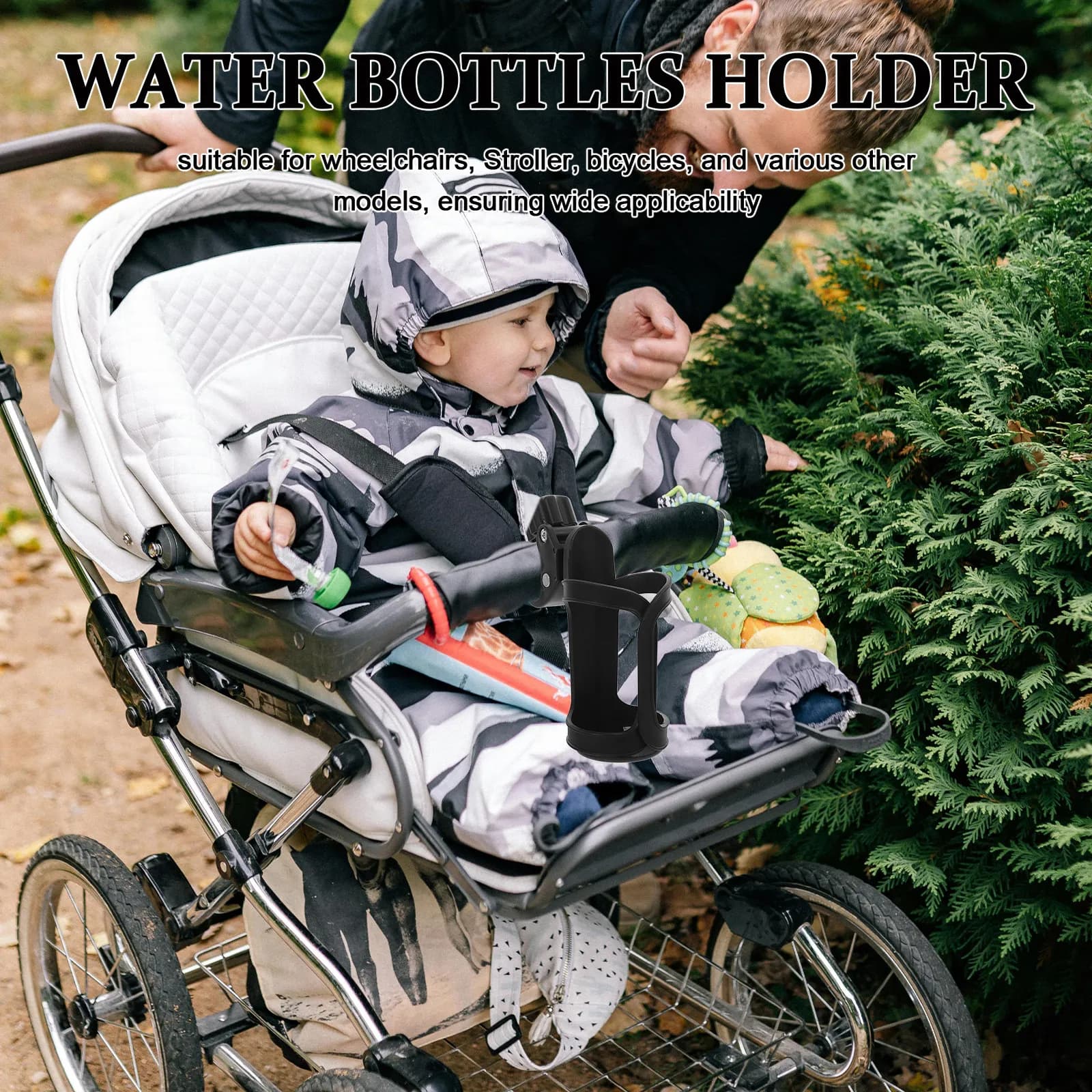 Portabottiglie Universale Nero a Morsetto per Sedia a Rotelle, Portabicchieri a Installazione Rapida per Passeggino, Bici, Moto, Scooter per Disabili