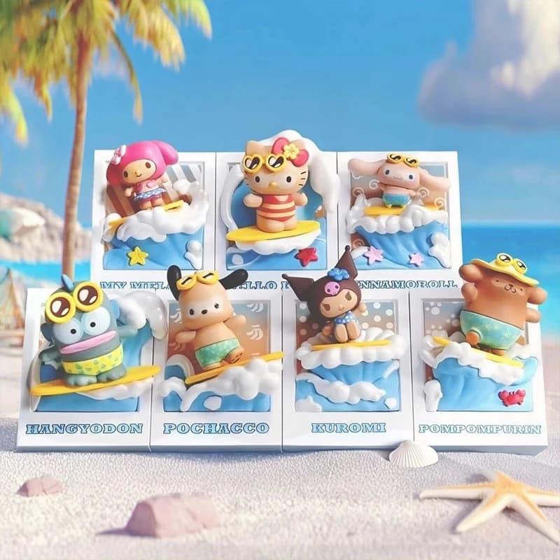 Autentica Serie Estiva Sanrio Family Surfing Blind Box, Accessori Magnetici Kawaii per Bambole, Scatola Misteriosa, Regali di Compleanno