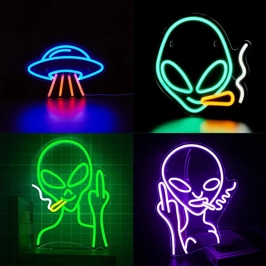 Insegne al neon alieni per decorazioni murali, decorazioni per la sala giochi, insegne a LED per feste hip hop per la stanza degli adolescenti, per la grotta dell'uomo, la sala giochi, il pub della birra, il bar, il regalo