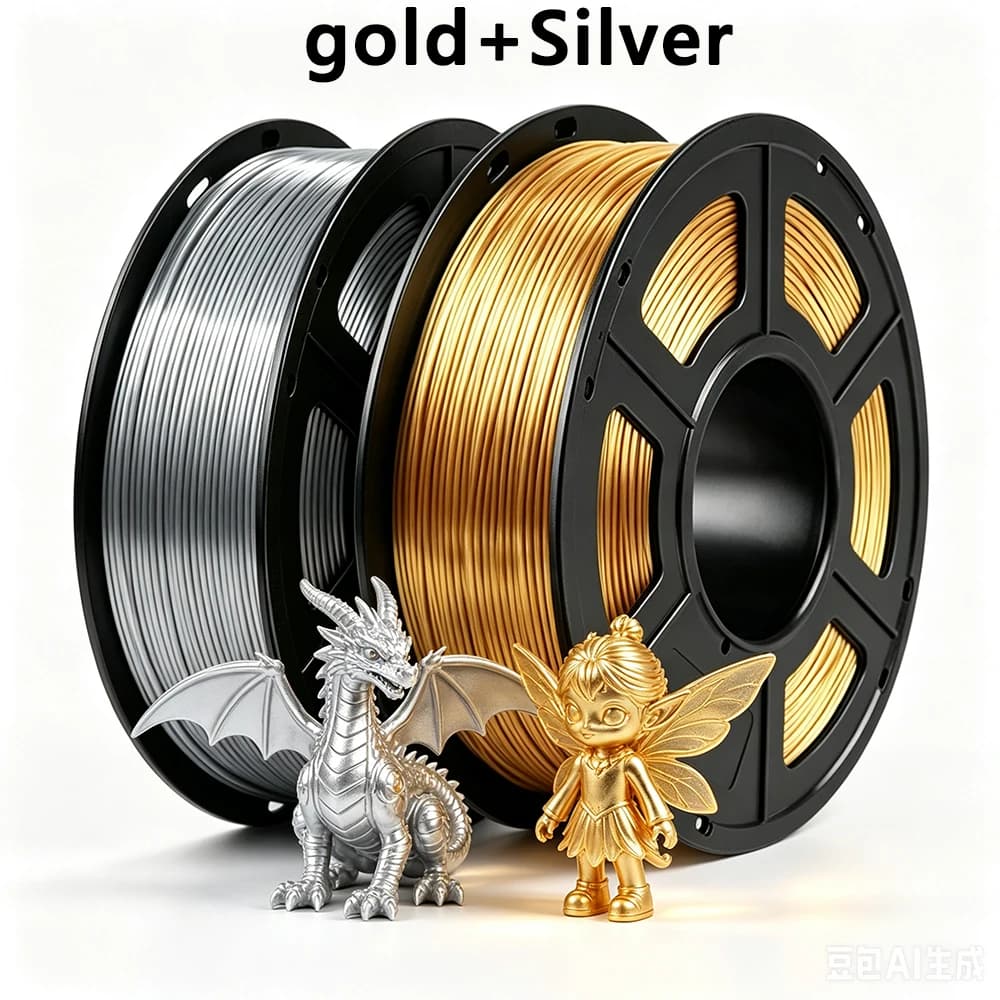 250gx2 PLA Silk Silver Silk gold Filament 3D Printer Filament 1.75mm Dimension Accuracy +/- 0.02mm 3D Printing Filament Independent vacuum packaging